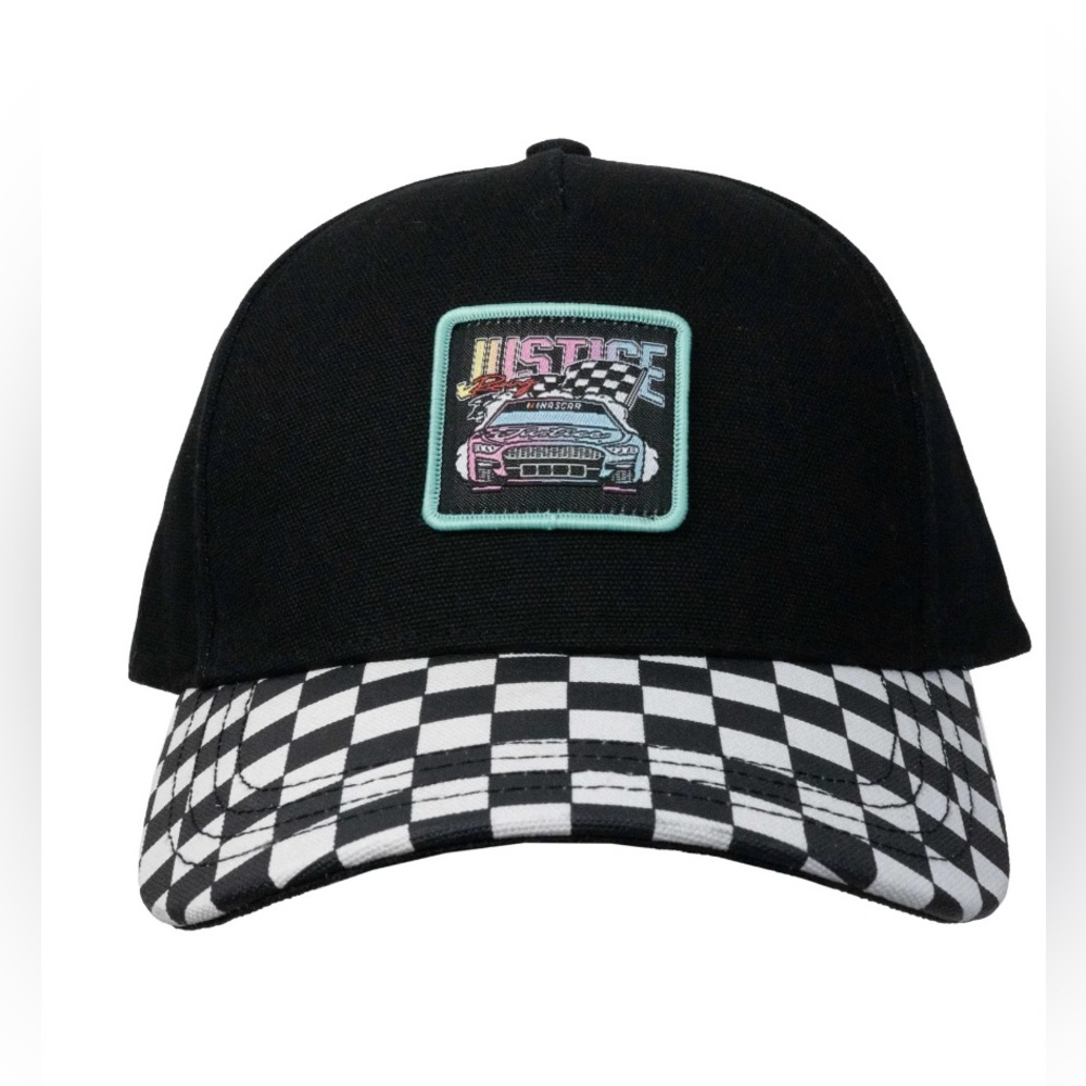 NWT Justice x NASCAR Girls‎ Adjustable Baseball Cap Checkered Racing Hat OSFM